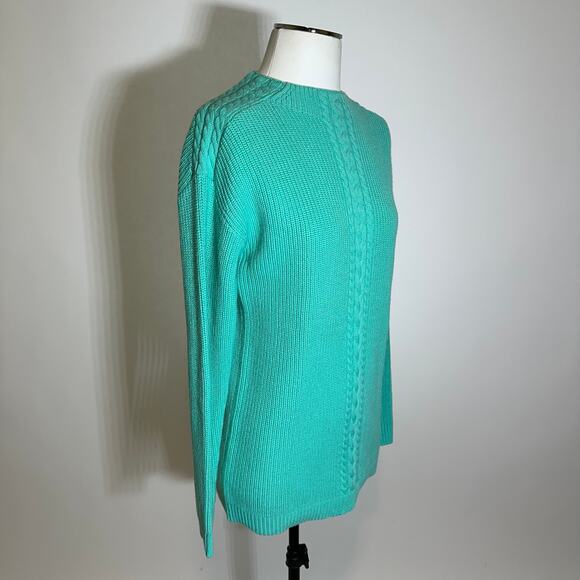 Talbots Cableknit Lambswool Blend Sweater Teal Green Mockneck Womens Size Small - Picture 2 of 9